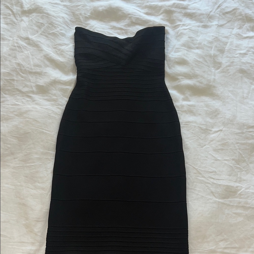 Elegant Black Strapless Herve Leger Dress